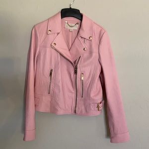 Michael Kors Leather Moto Jacket - Carnation